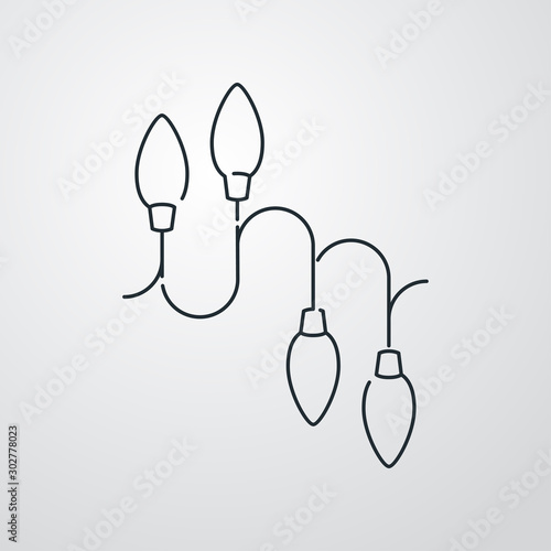 Luces de navidad con bombillas en cable estilo icono lineal en fondo gris