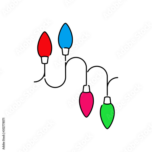 Luces de navidad con bombillas en cable estilo icono lineal en varios colores