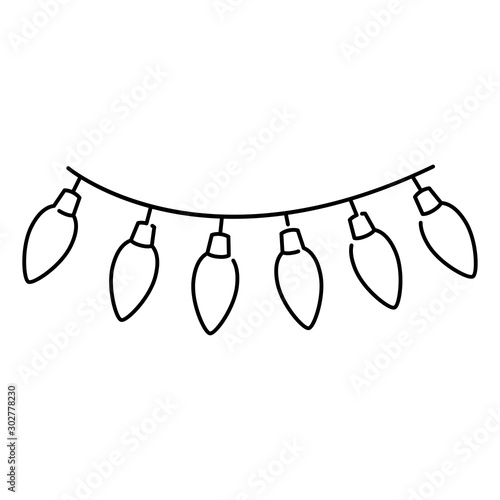 Luces de navidad con bombillas en cable estilo icono lineal en color negro