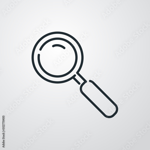Símbolo buscar. Icono plano lineal lupa en fondo gris