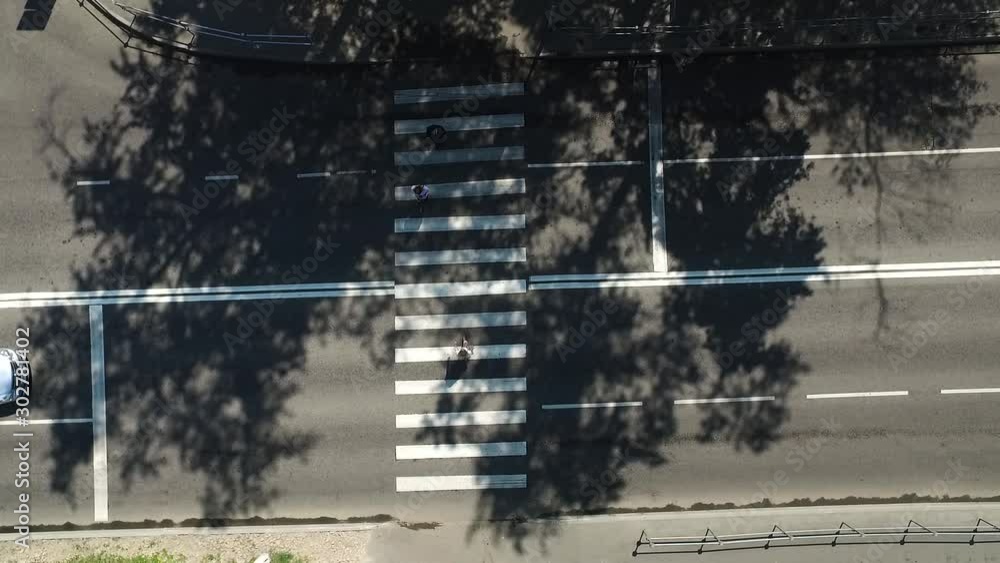 Aerial view of crosswalk in city. Pedestrian cross road. Aerial view of crosswalk in city. Pedestrian cross road.