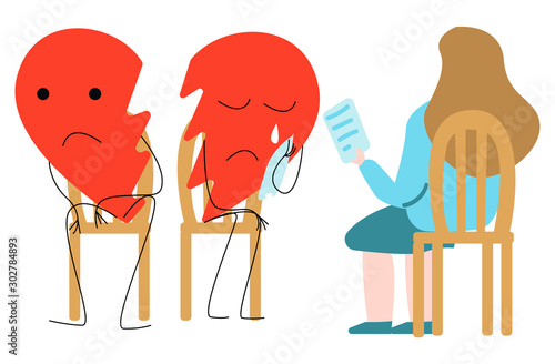 Canvas-taulu Vector illustration-metaphor for psychological counseling in parting the pair, which is shown in form of a divided heart