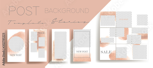 Design backgrounds for social media banner.Set of instagram stories and post frame templates.Vector cover. Mockup for personal blog or shop.Layout for promotion.Endless square puzzle.RGB