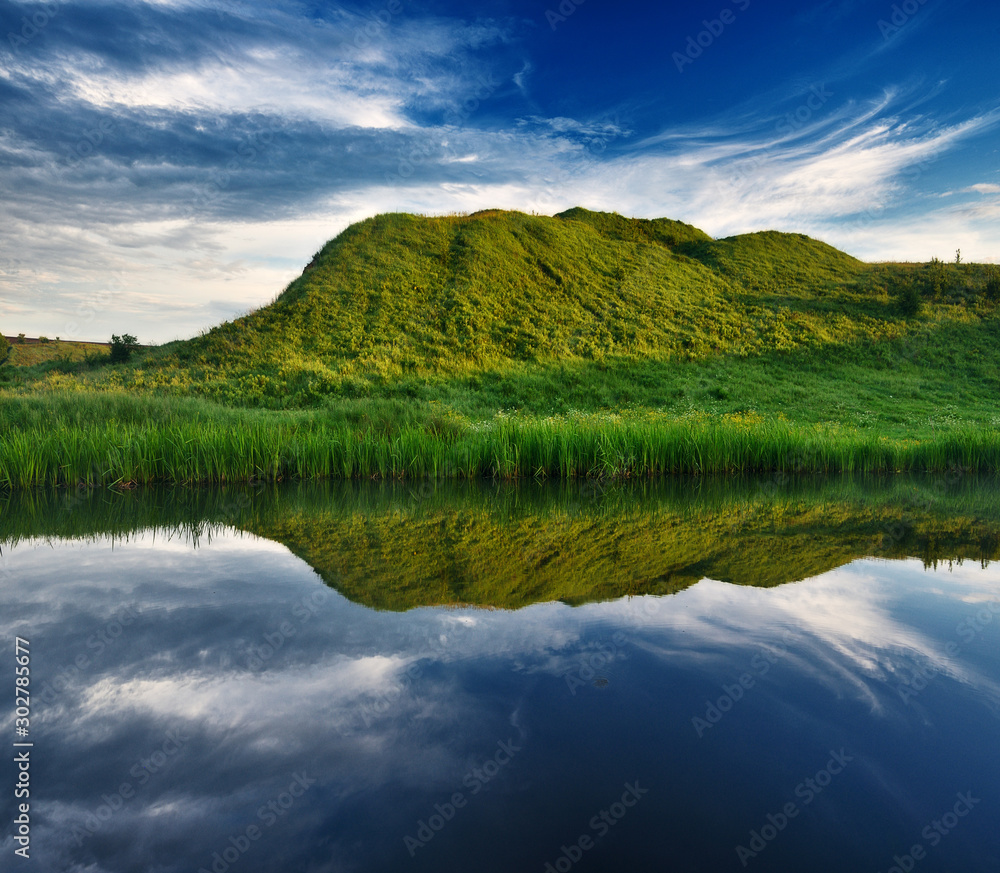 Fototapeta premium spring river. picturesque spring dawn. morning reflection