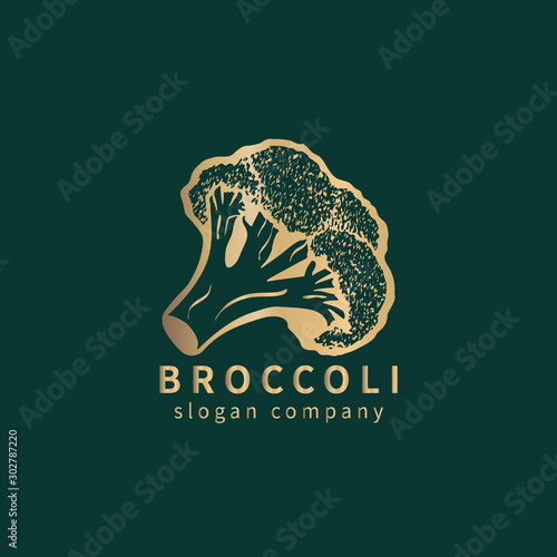 Logo with decoral gold broccoli. Abstract floral emblem, design concept, logotype element for template. photo