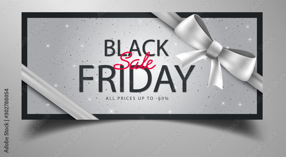 Carte cadeau Black Friday fond blanc bord noir écriture noire avec étoiles  et noeud - Sale up to 60% vector de Stock | Adobe Stock