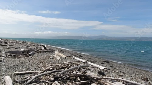 The beach on Kapiti Island looking back to Paraparaumu near Wellington in New Zealand photo