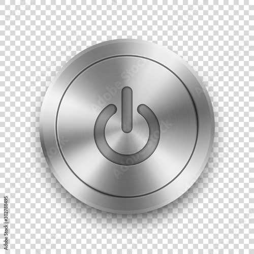 Vector Realistic Metallic Silver, Steel, Chrome Knob. Design Template of Metal Gold Textured Circle Button Closeup. Playback Control, On and Off, Start, Power Push-Button. Design Template for Web, app