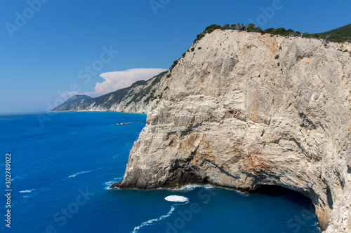 coastline and blue waters near Porto Katsiki Beach, Lefkada, Greece