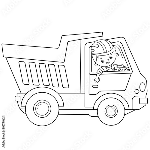Coloring Page Outline Of cartoon lorry or dump truck. Construction vehicles. Coloring book for kids.