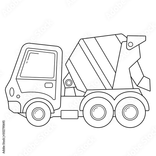 Coloring Page Outline Of cartoon concrete mixer. Construction vehicles. Coloring book for kids.