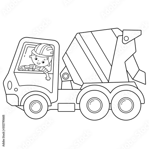 Coloring Page Outline Of cartoon concrete mixer. Construction vehicles. Coloring book for kids.