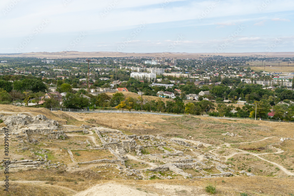 Archaeological excavations on Mount Mithridates in Kerch, Crimea. View of ancient city Panticapaeum from top of Mount Mithridates