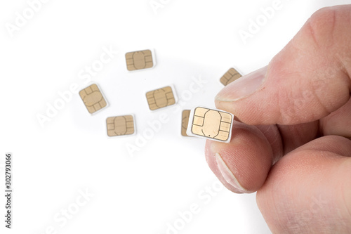 cell phone or tablet SIM cards also known as subscriber identity module isolated on white