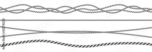 Black and white twisted and straight rope set. Modern vector design elements.