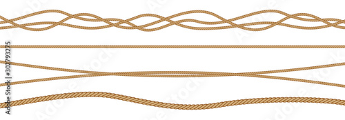 Twisted and straight rope set. Vector design elements. photo