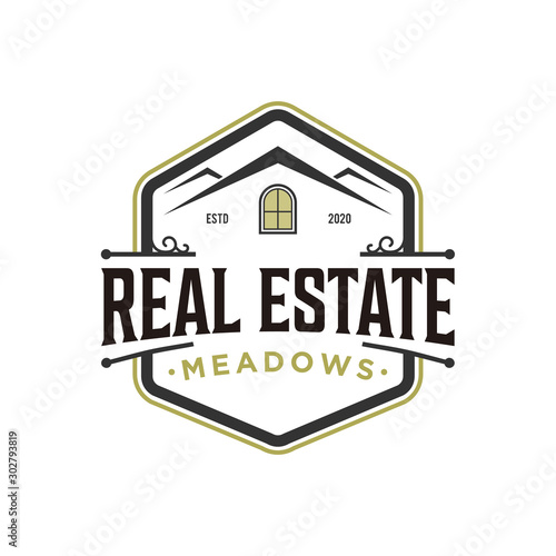 Vintage realestate logo design classic style windlow roof element 