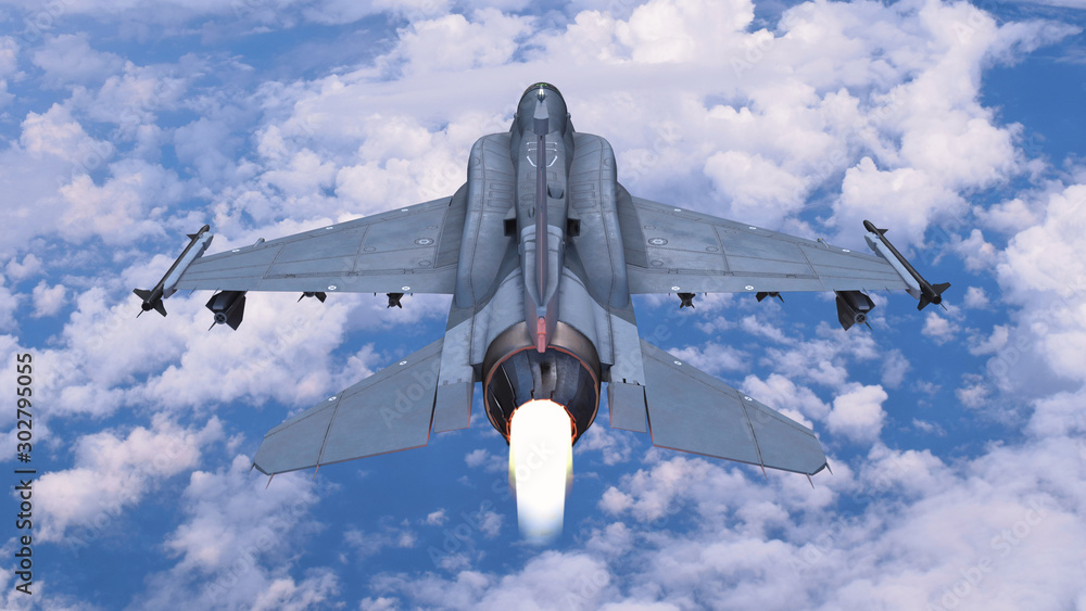 Fighter jet plane in flight, military aircraft, army airplane flying in ...