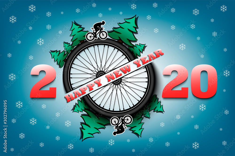 Happy new year 2020 and bicycle wheel Happy new year 2020 and bicycle wheel
