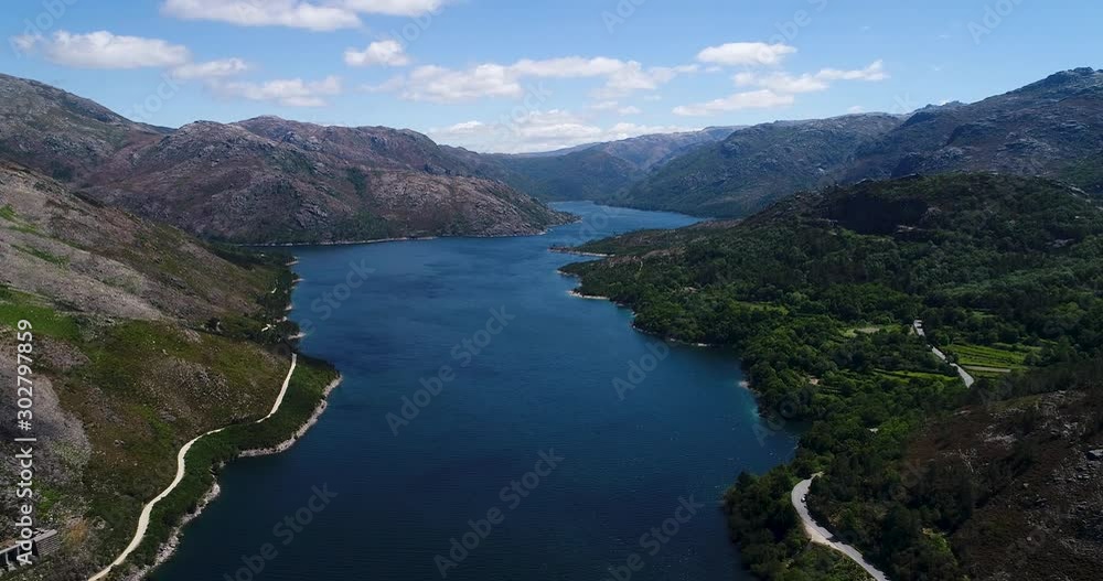 Aerial view of the lake at the Vilarinho das Furnas dam in the Peneda Geres National Park, Portugal Aerial view of the lake at the Vilarinho das Furnas dam in the Peneda Geres National Park, Portugal