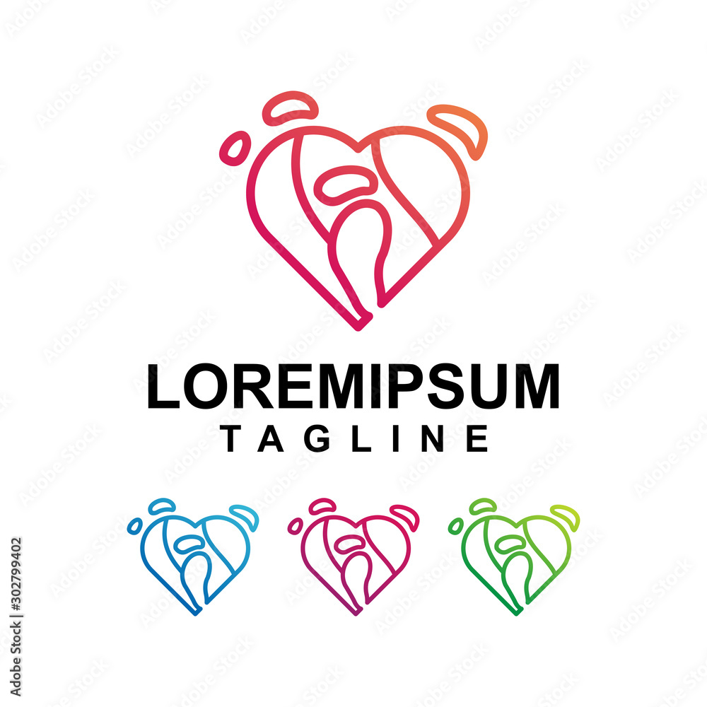 Colorful Love with Letter i Logo Design line