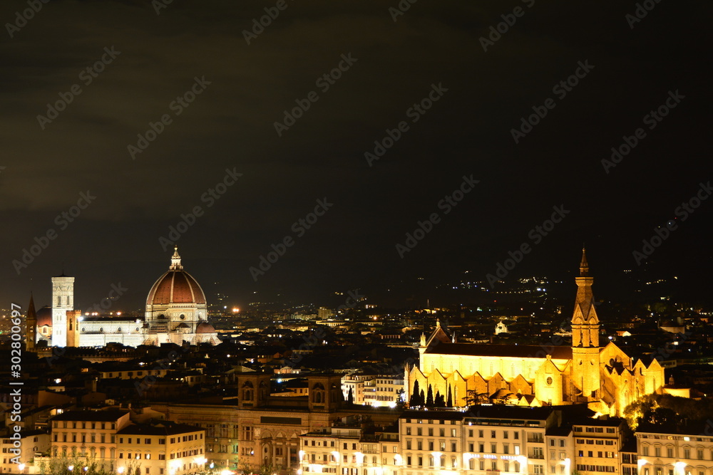 The skyline of Florence Italy at nighttime