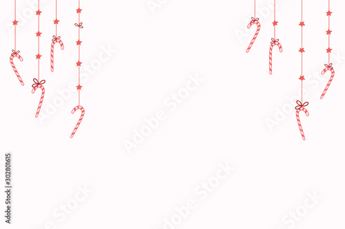 Christmas background with candy canes and stars. Vector illustration for new year design.