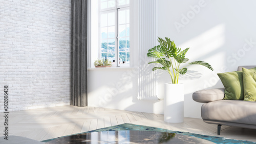 Living room interior in scandinavian style . 3D rendering