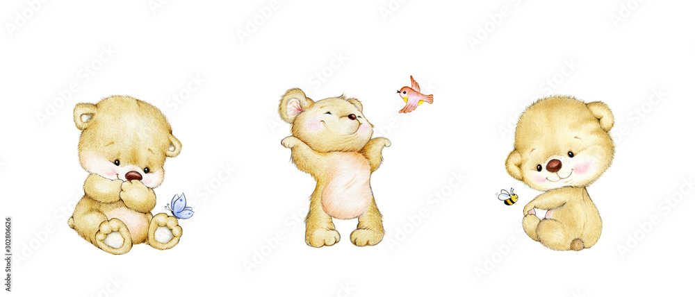 Set of three cute baby Teddy bears Stock Illustration | Adobe Stock