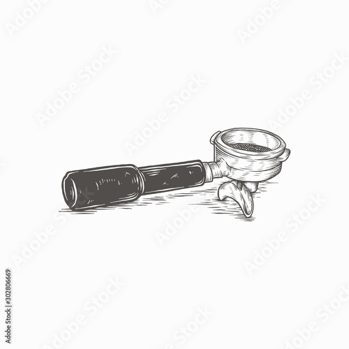 Hand drawn vintage portafilter vector illustration