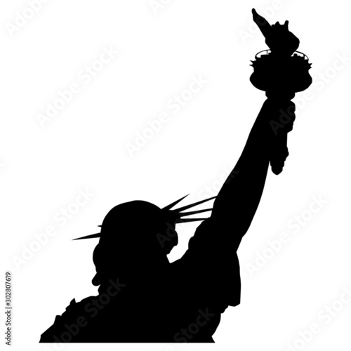 Statue of Liberty from the back, silhouette in black 
