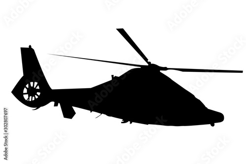 Helicopter vector illustration, black silhouette 