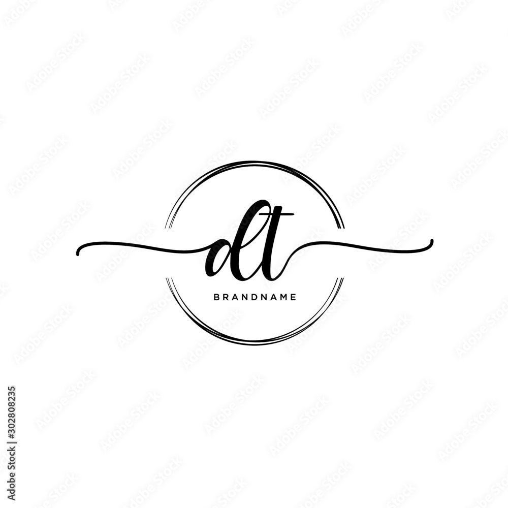 DT Initial handwriting logo with circle template vector.