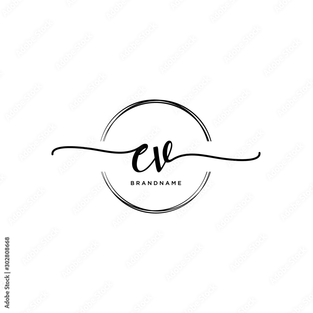 EV Initial handwriting logo with circle template vector. EV Initial handwriting logo with circle template vector.