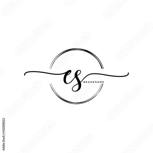 ES Initial handwriting logo with circle template vector.
