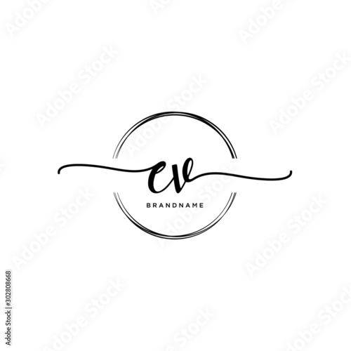 EV Initial handwriting logo with circle template vector.