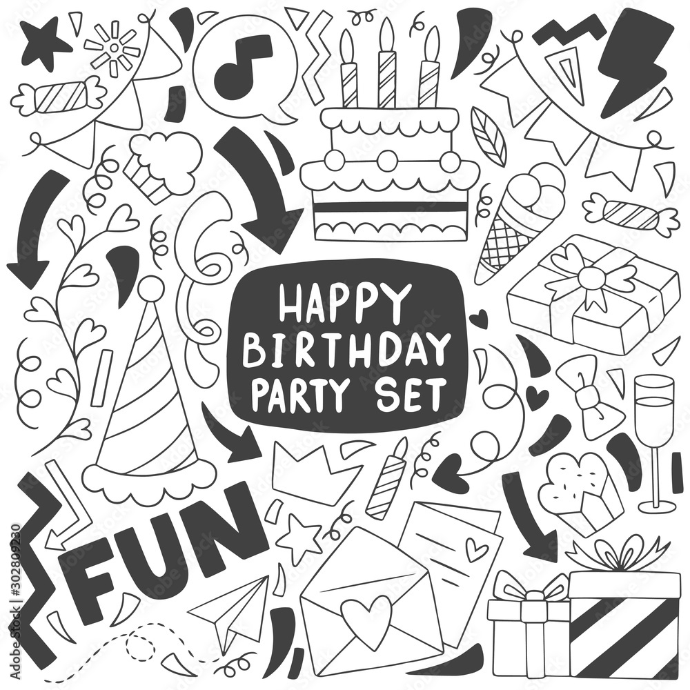 0012 hand drawn party doodle happy birthday Ornaments background pattern Vector illustration