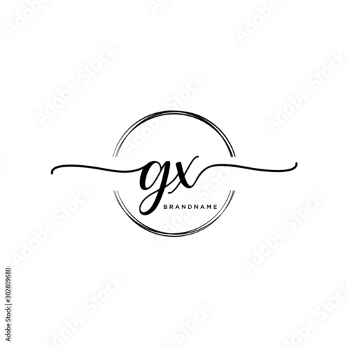 GX Initial handwriting logo with circle template vector.