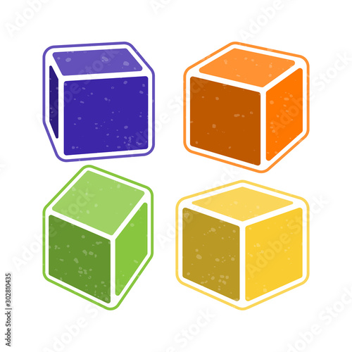 Set of soft foam rubber blocks. 3d model of a cube with perspective and rounded corners. Trampoline park concept. EPS 10