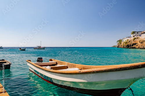 Boat on the water at Playa Piskado, Curaçao