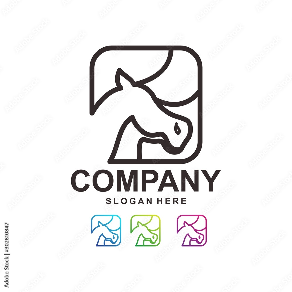 Colorful Horse With Square Logo Design Line