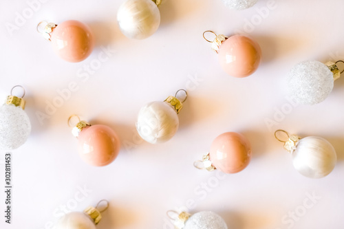 Pastel Christmas ornaments background.