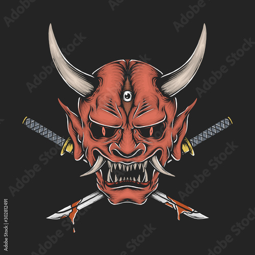 Hand drawing vintage hannya mask vector illustration