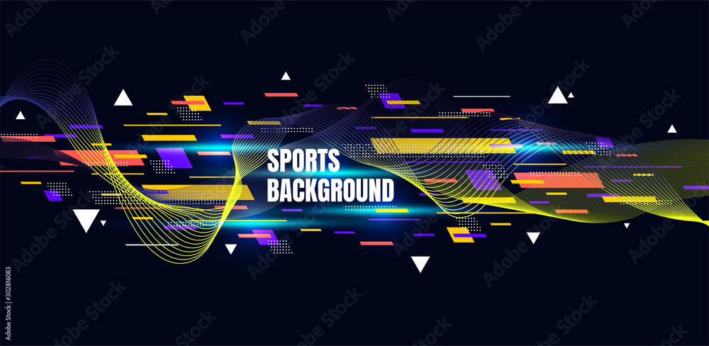 Obraz premium Abstract colorful art for sports background. Dynamic particles. Modern science and technology element with line design. Vector illustration