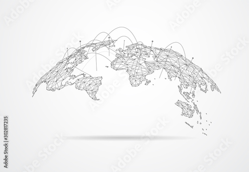 Globalne połączenie sieciowe. Koncepcja punktu i linii mapy świata globalnego biznesu. Ilustracji wektorowych