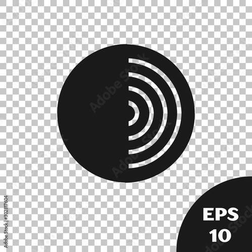 Black Earth structure icon isolated on transparent background. Geophysics concept with earth core and section layers earth. Vector Illustration