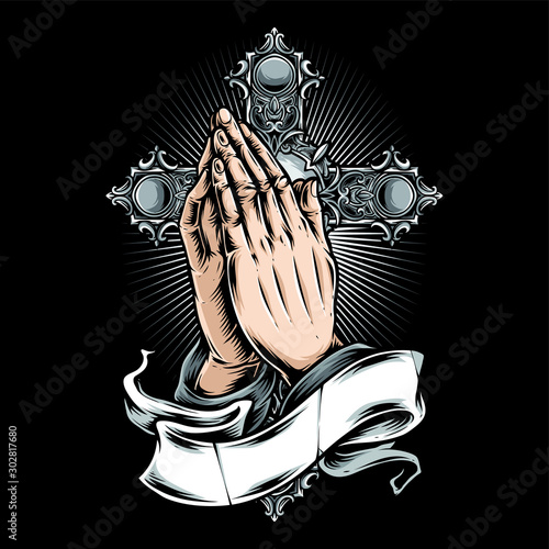 praying hand vector and logo