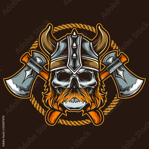 skull viking with axe vector