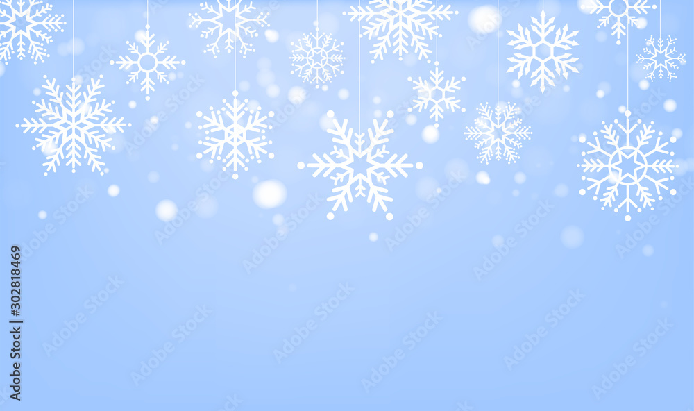 Merry Christmas and Happy New Year background with Christmas tree made of snowflakes. Vector illustration