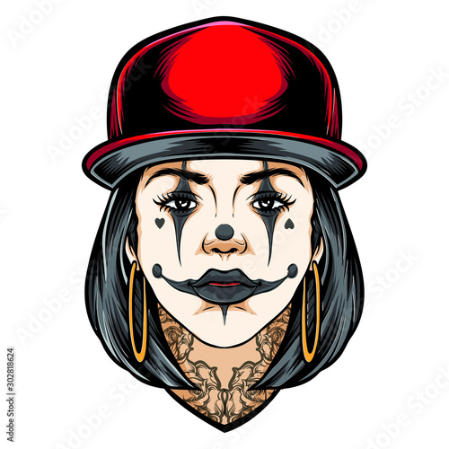 tattooed girl with clown makeup vector